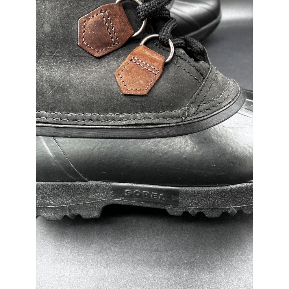 Sorel Alpine Mens 8 Black Leather Waterproof Snow Winter Duck Boots Made Canada
